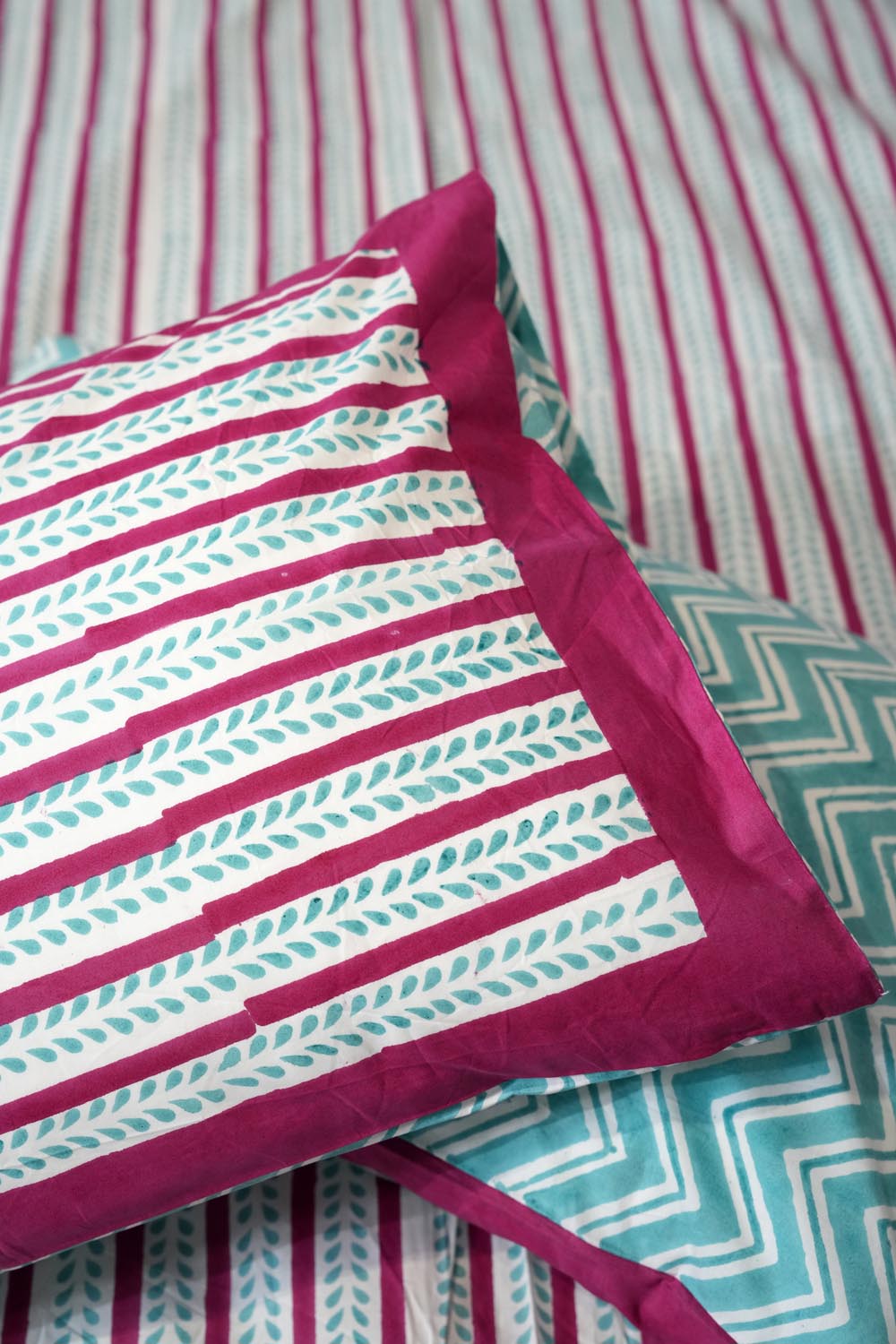 Serene Stripes Hand Block Printed Cotton Percale Bedsheet