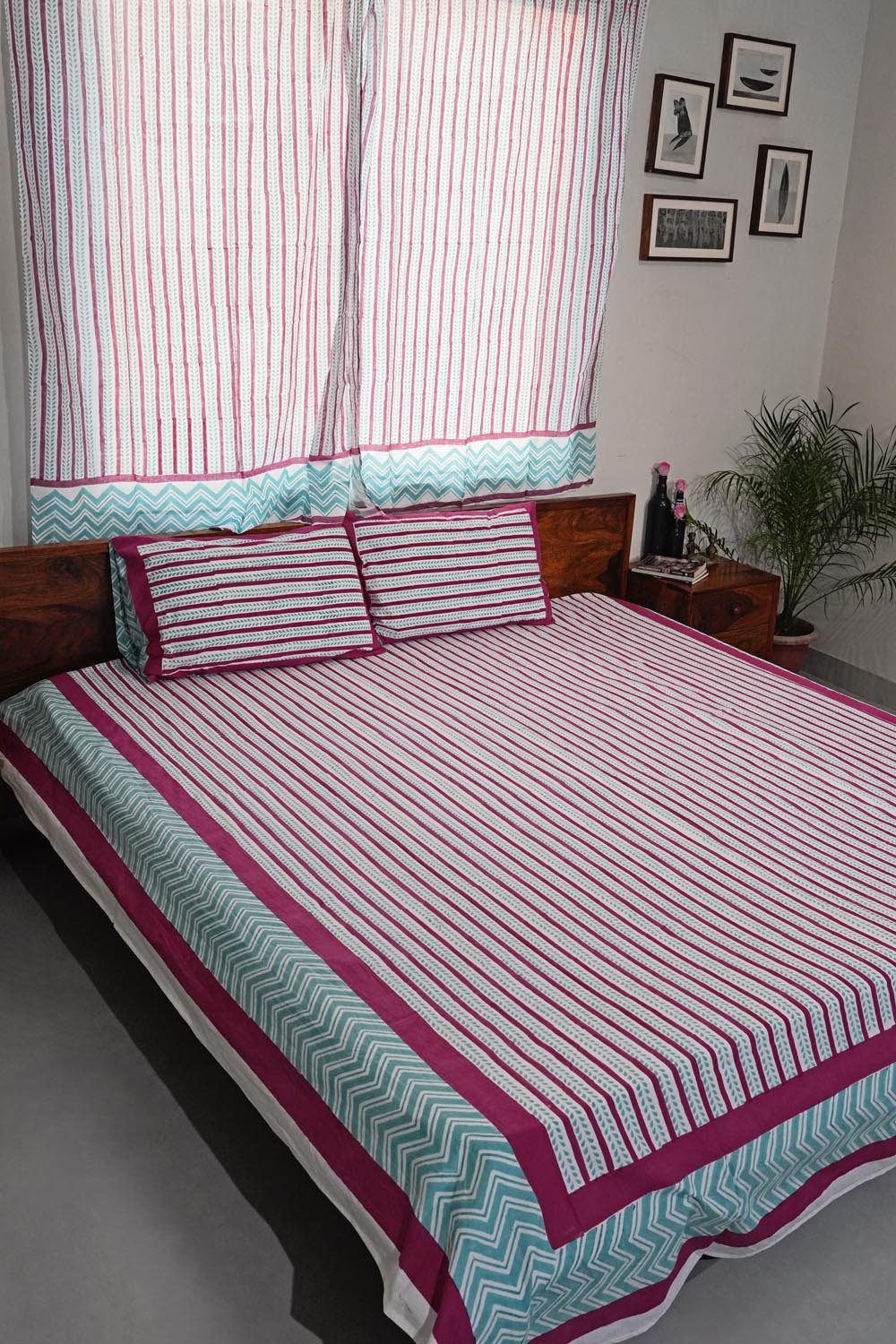 Serene Stripes Hand Block Printed Cotton Percale Bedsheet