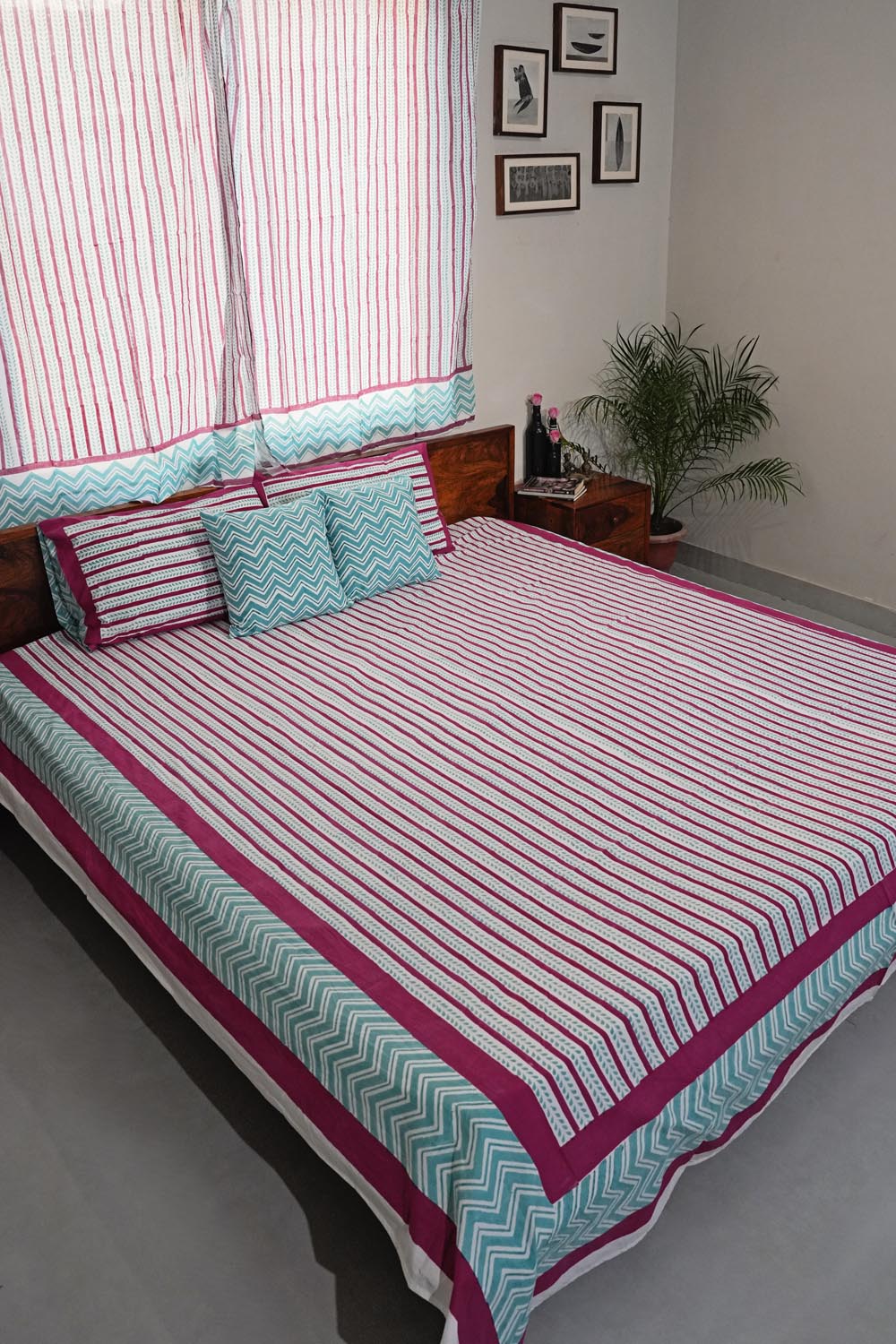 Serene Stripes Hand Block Printed Cotton Percale Bedsheet