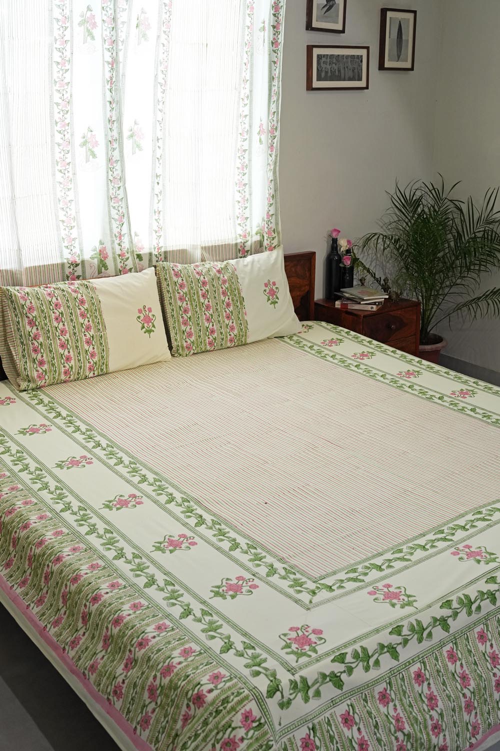 Serene GardenHand Block Printed Cotton Percale Bedsheet