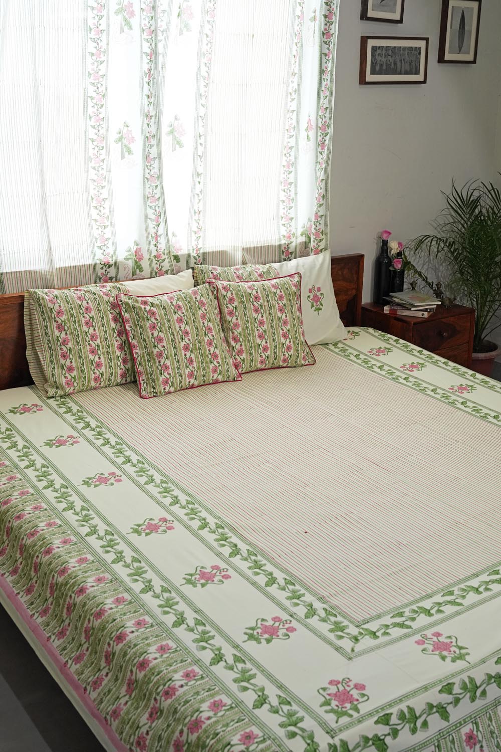 Serene GardenHand Block Printed Cotton Percale Bedsheet