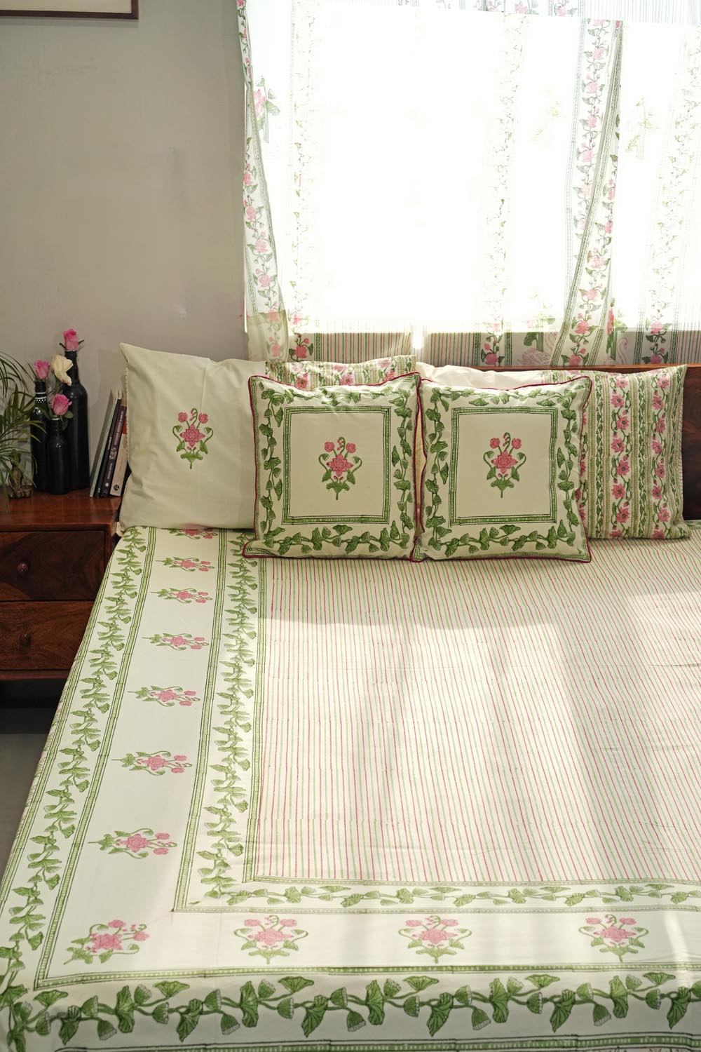 Serene GardenHand Block Printed Cotton Percale Bedsheet