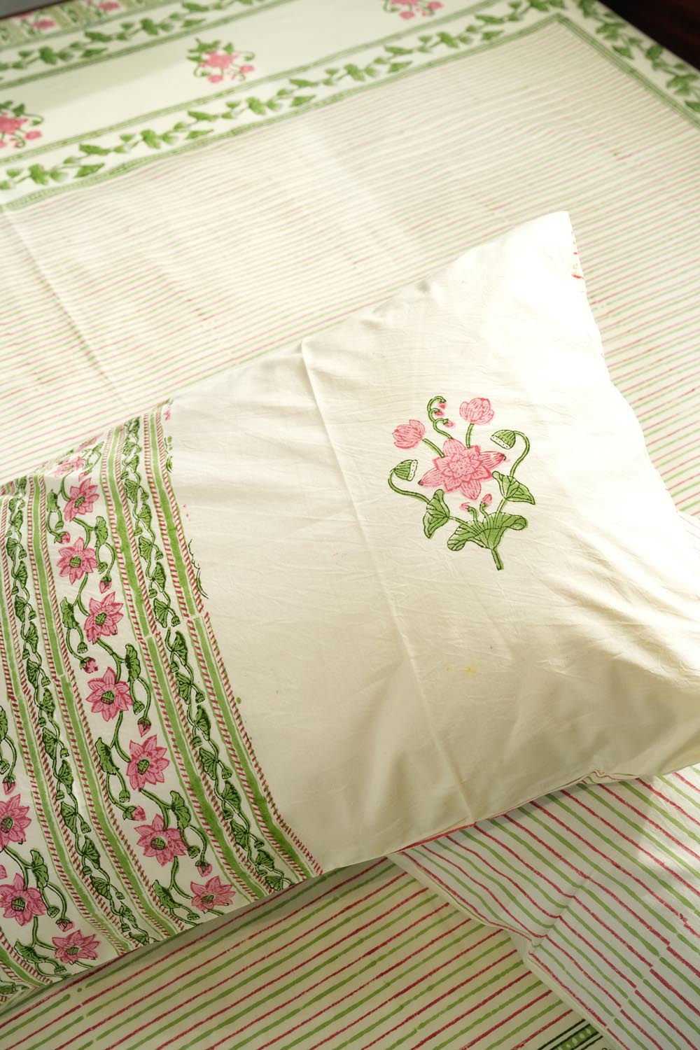 Serene GardenHand Block Printed Cotton Percale Bedsheet