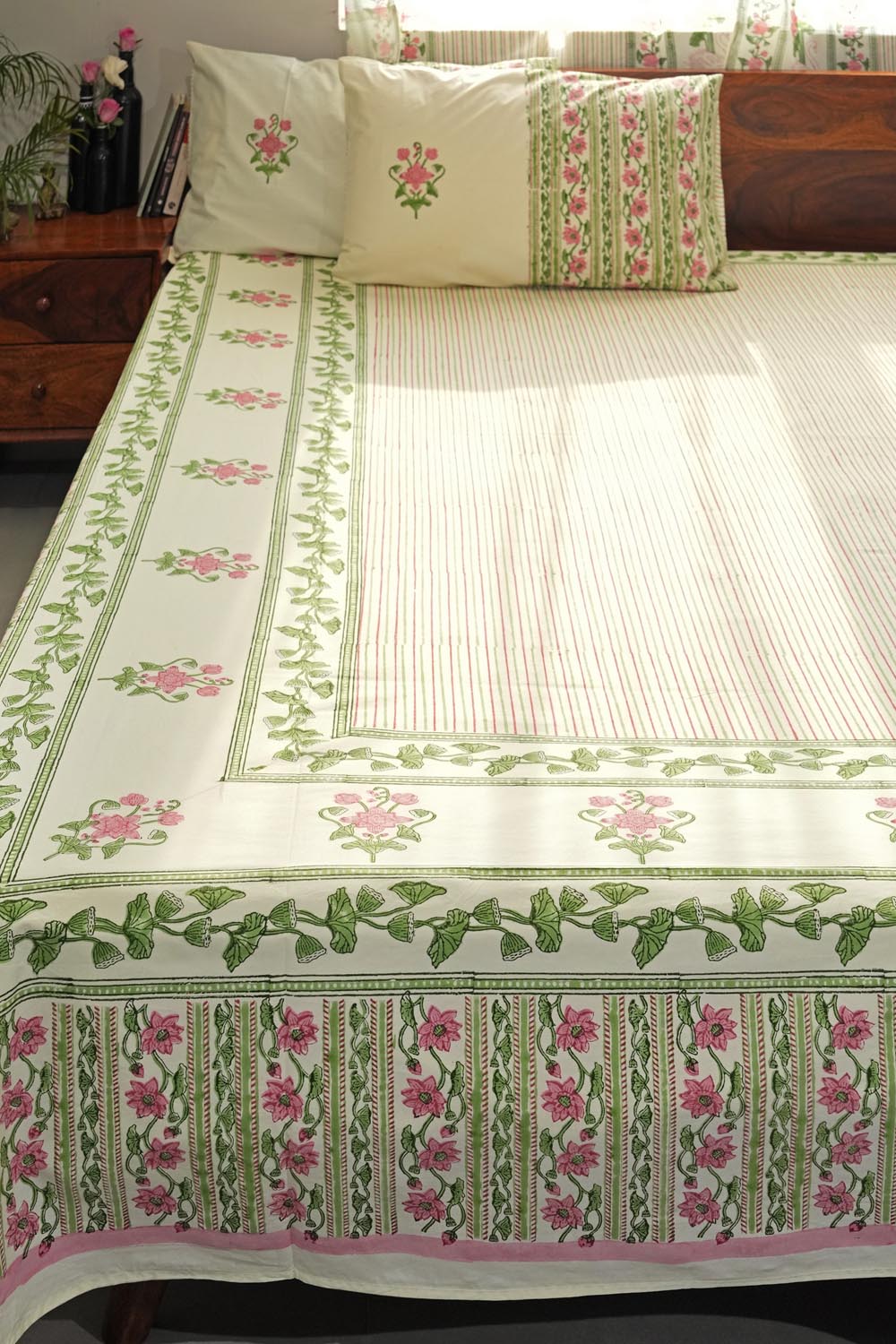 Serene GardenHand Block Printed Cotton Percale Bedsheet