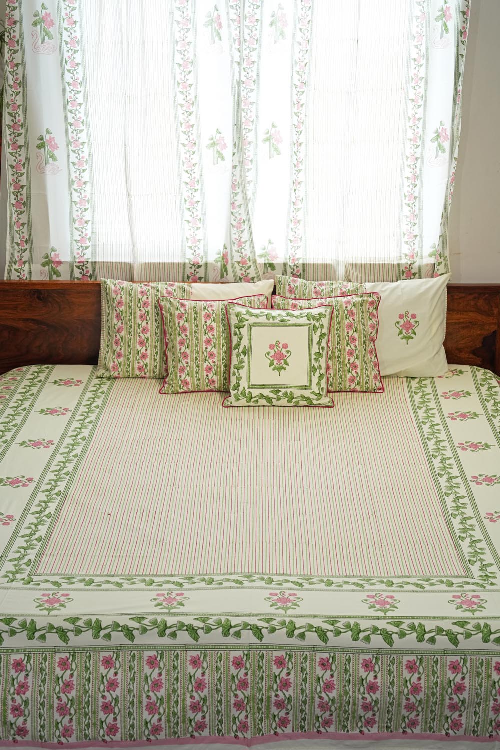 Serene GardenHand Block Printed Cotton Percale Bedsheet