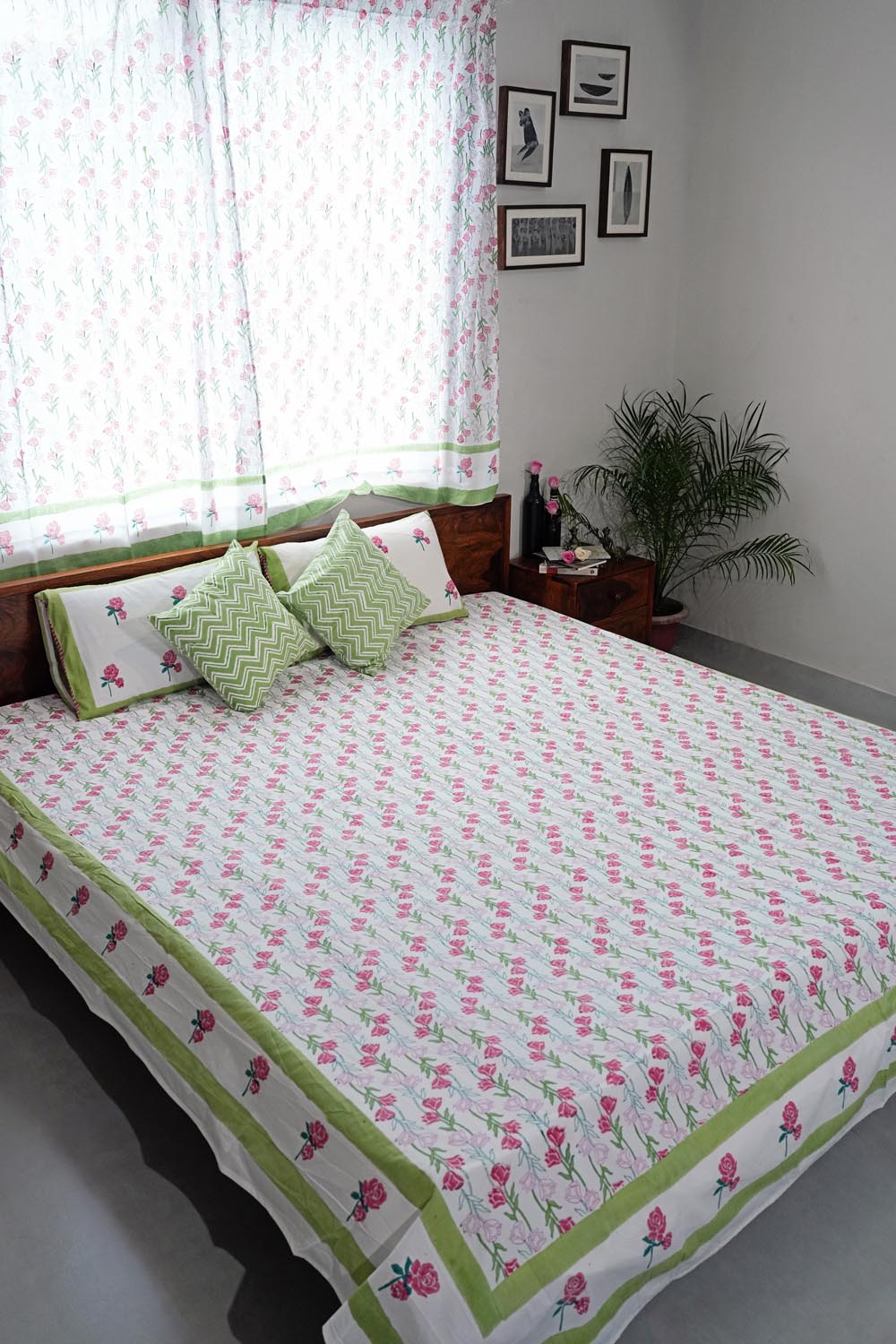 Blooming Meadow Hand Block Printed Cotton Percale Bedsheet