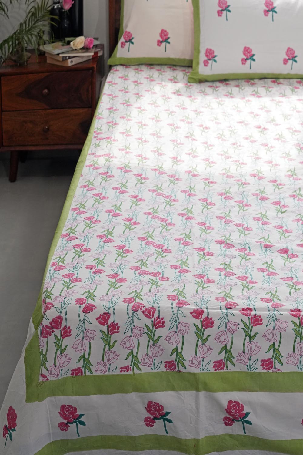 Blooming Meadow Hand Block Printed Cotton Percale Bedsheet