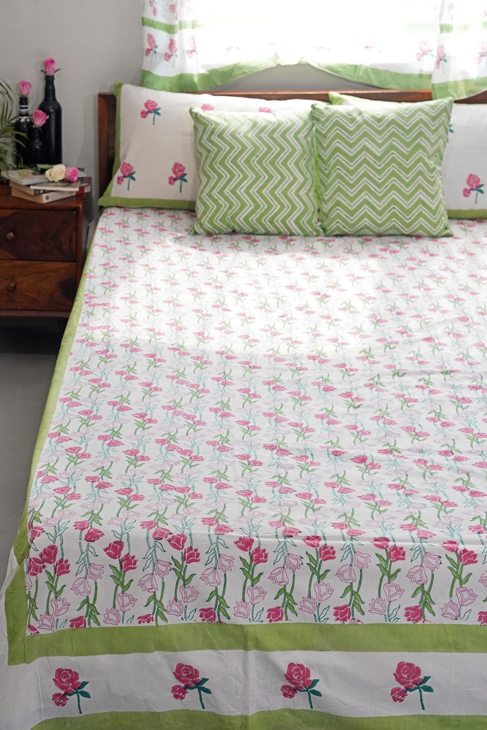 Blooming Meadow Hand Block Printed Cotton Percale Bedsheet