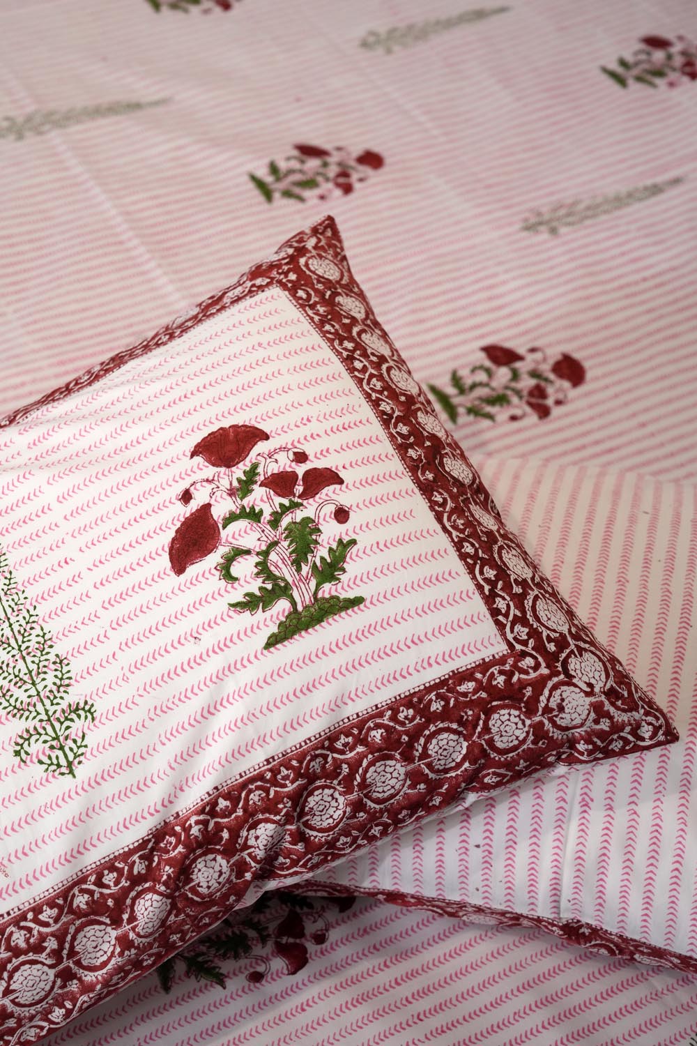 Crimson Poppy Hand Block Printed Cotton Percale Bedsheet