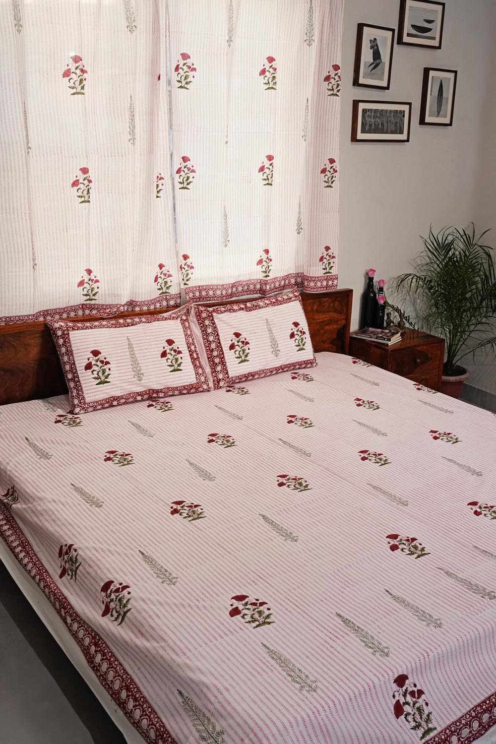 Crimson Poppy Hand Block Printed Cotton Percale Bedsheet