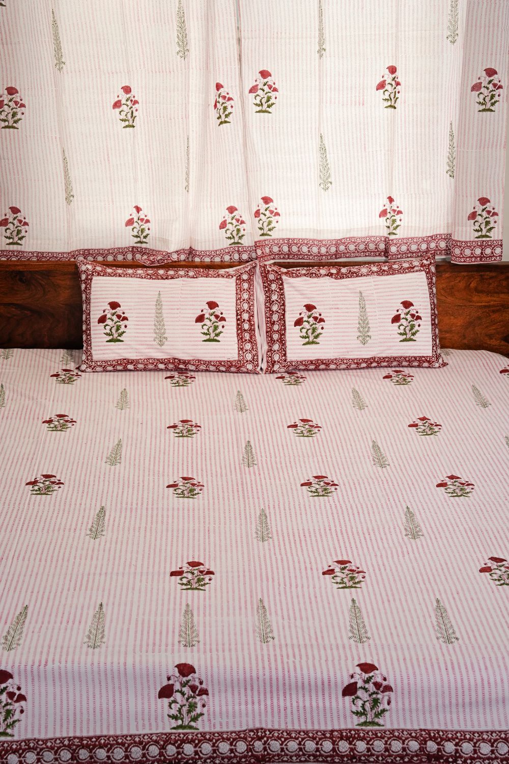 Crimson Poppy Hand Block Printed Cotton Percale Bedsheet