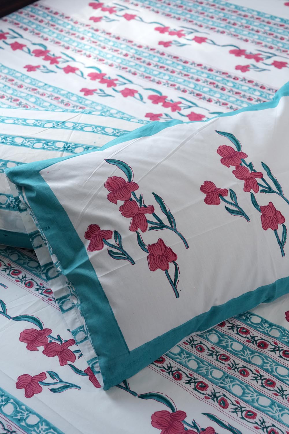 Poppy Dream Hand Block Printed Cotton Percale Bedsheet