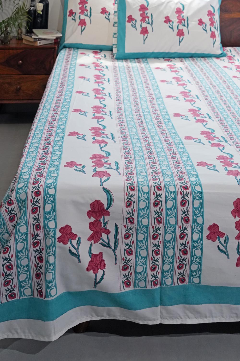 Poppy Dream Hand Block Printed Cotton Percale Bedsheet