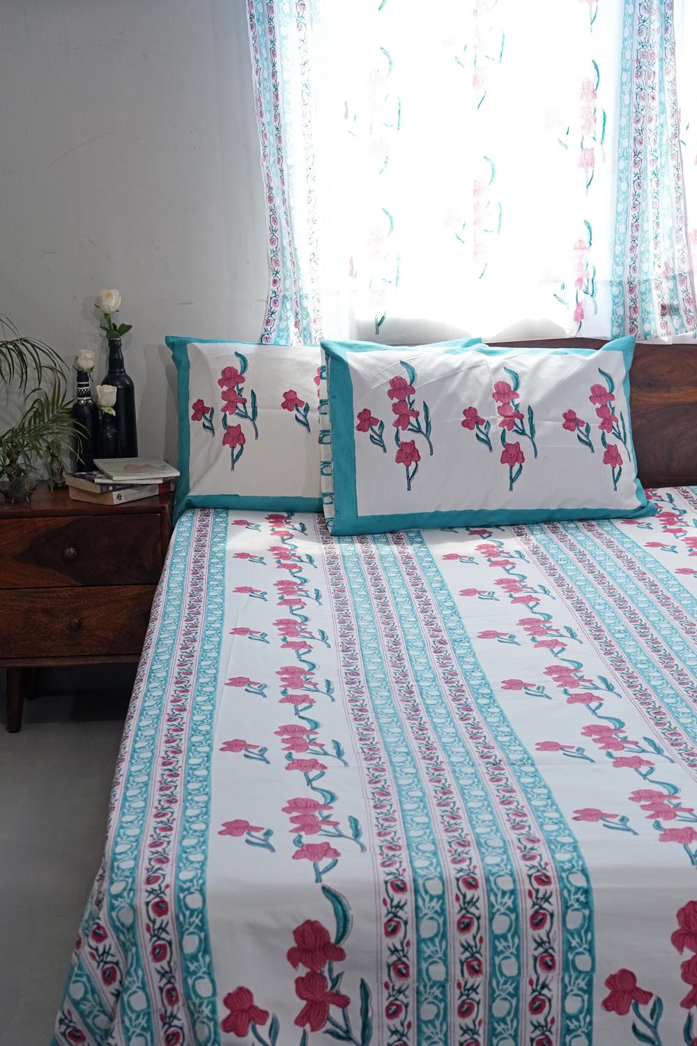 Poppy Dream Hand Block Printed Cotton Percale Bedsheet