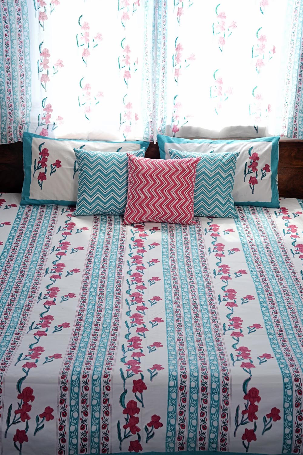 Poppy Dream Hand Block Printed Cotton Percale Bedsheet