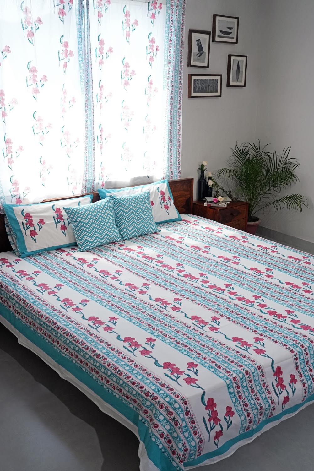 Poppy Dream Hand Block Printed Cotton Percale Bedsheet