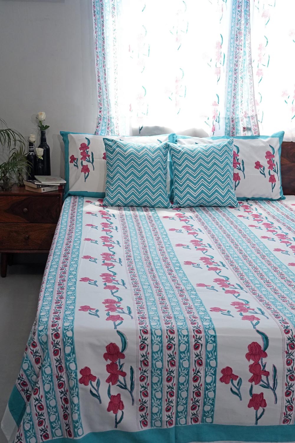 Poppy Dream Hand Block Printed Cotton Percale Bedsheet