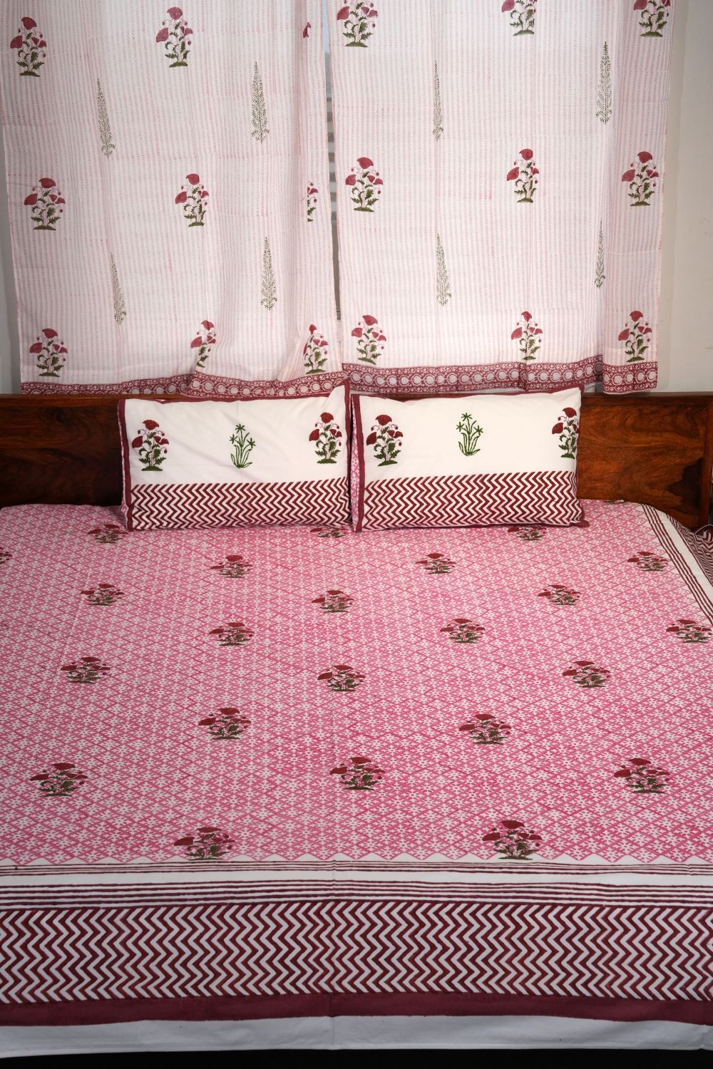 Rosy Dream Weaver Hand Block Printed Cotton Percale Bedsheet