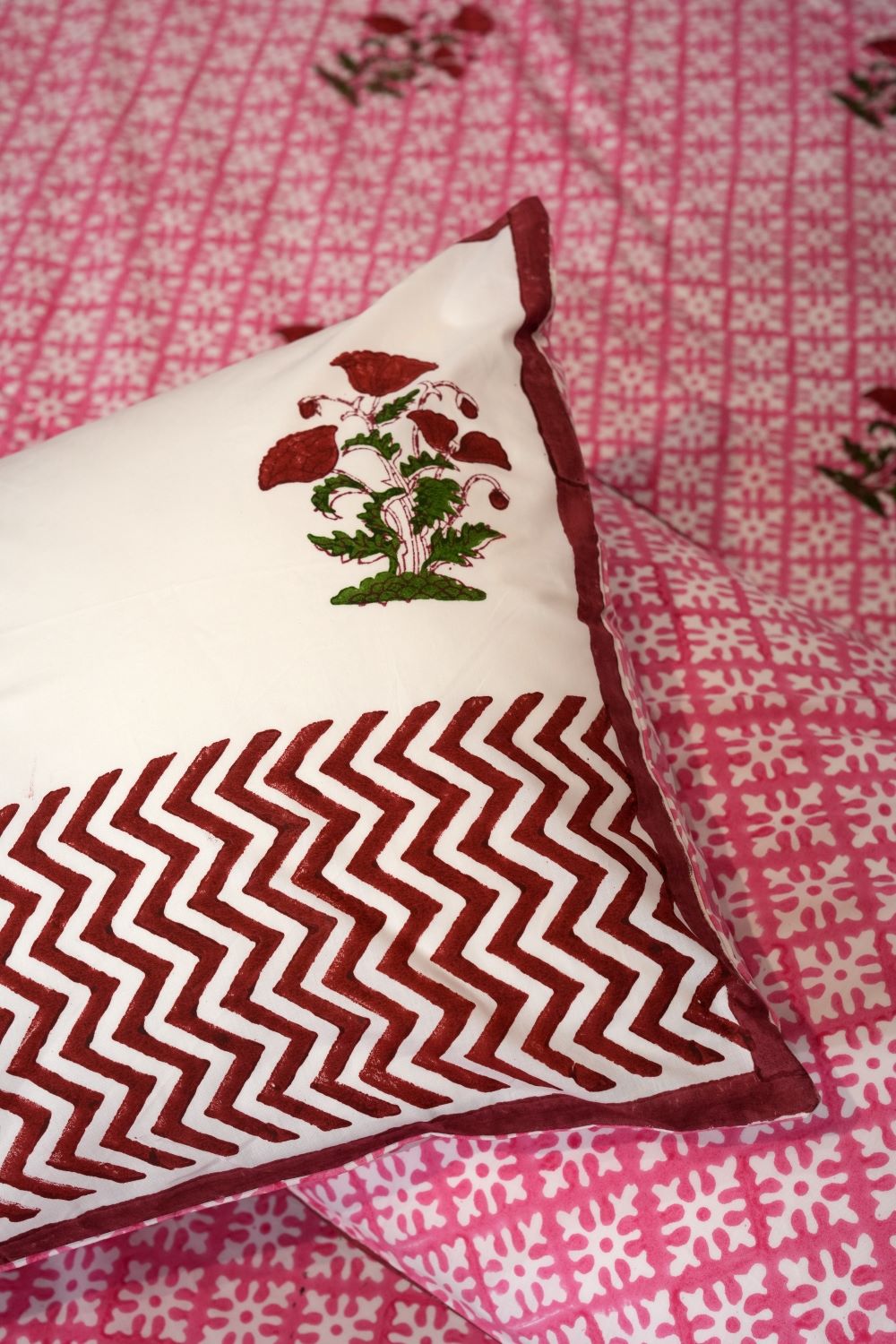 Rosy Dream Weaver Hand Block Printed Cotton Percale Bedsheet