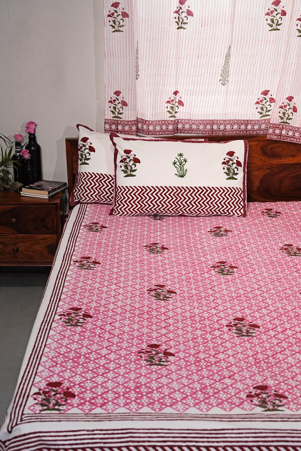 Rosy Dream Weaver Hand Block Printed Cotton Percale Bedsheet