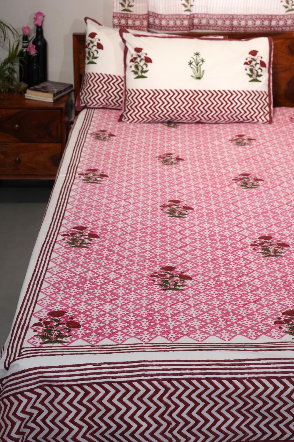 Rosy Dream Weaver Hand Block Printed Cotton Percale Bedsheet