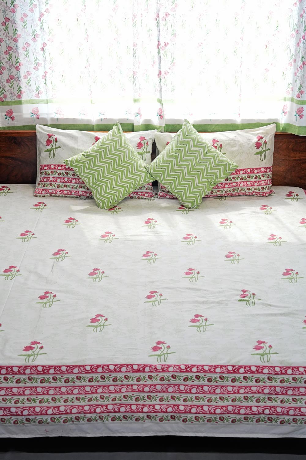 Rosy Meadow Hand Block Printed Cotton Percale Bedsheet