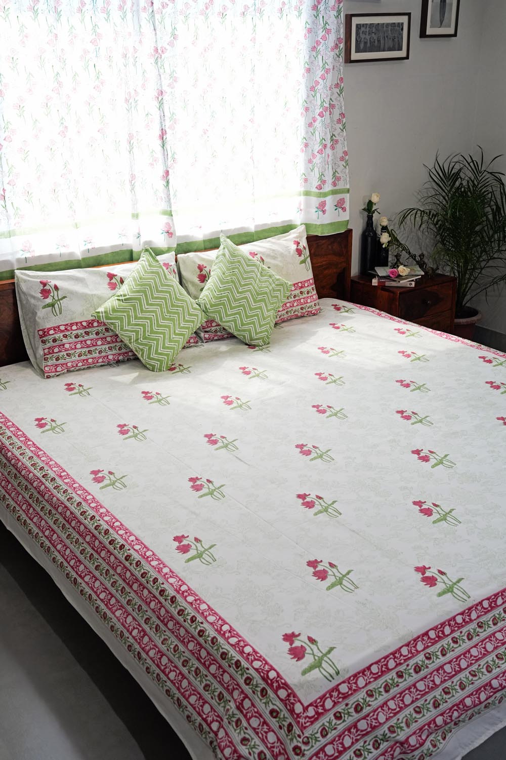 Rosy Meadow Hand Block Printed Cotton Percale Bedsheet