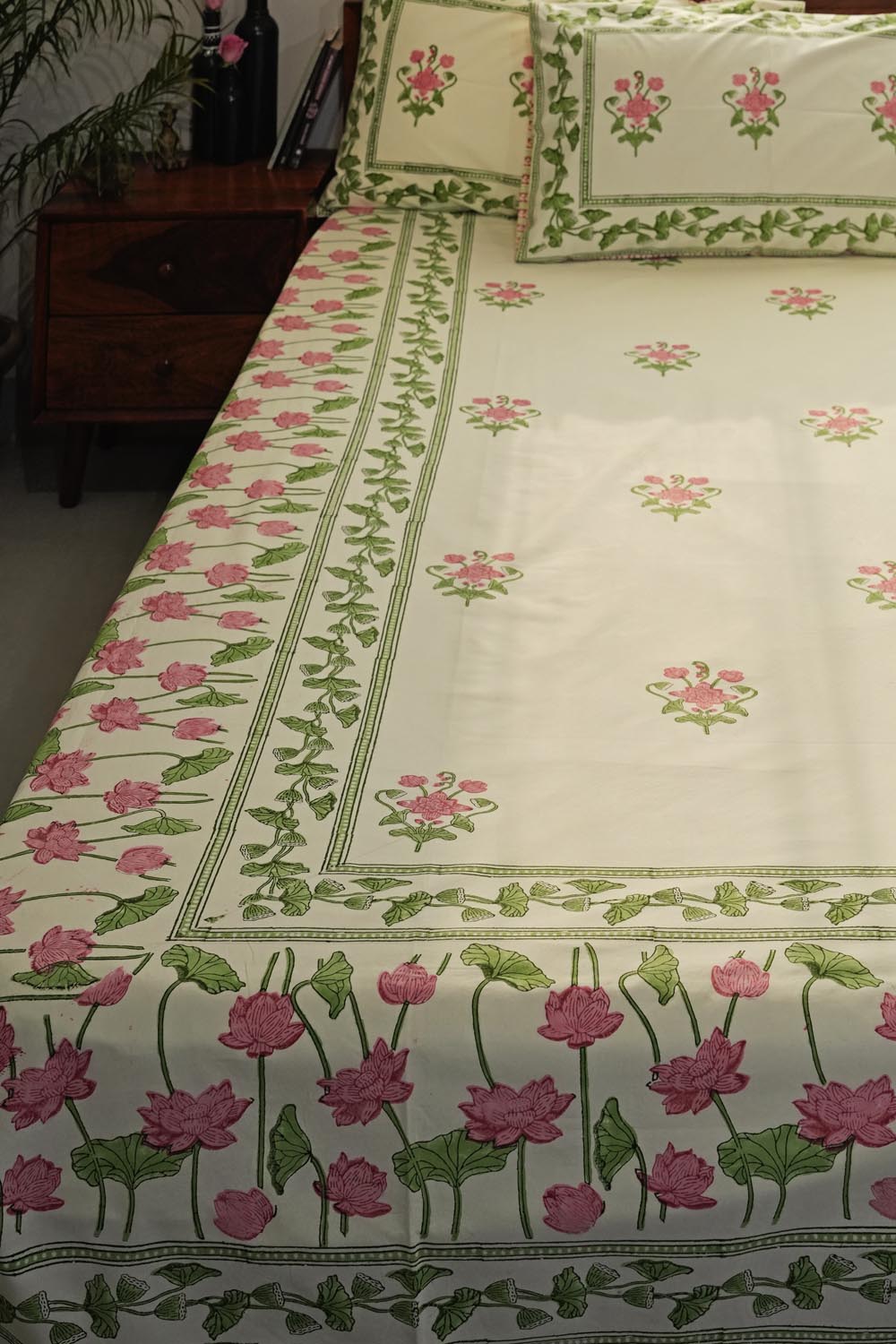 Tranquil Retreat Hand Block Printed Cotton Percale Bedsheet