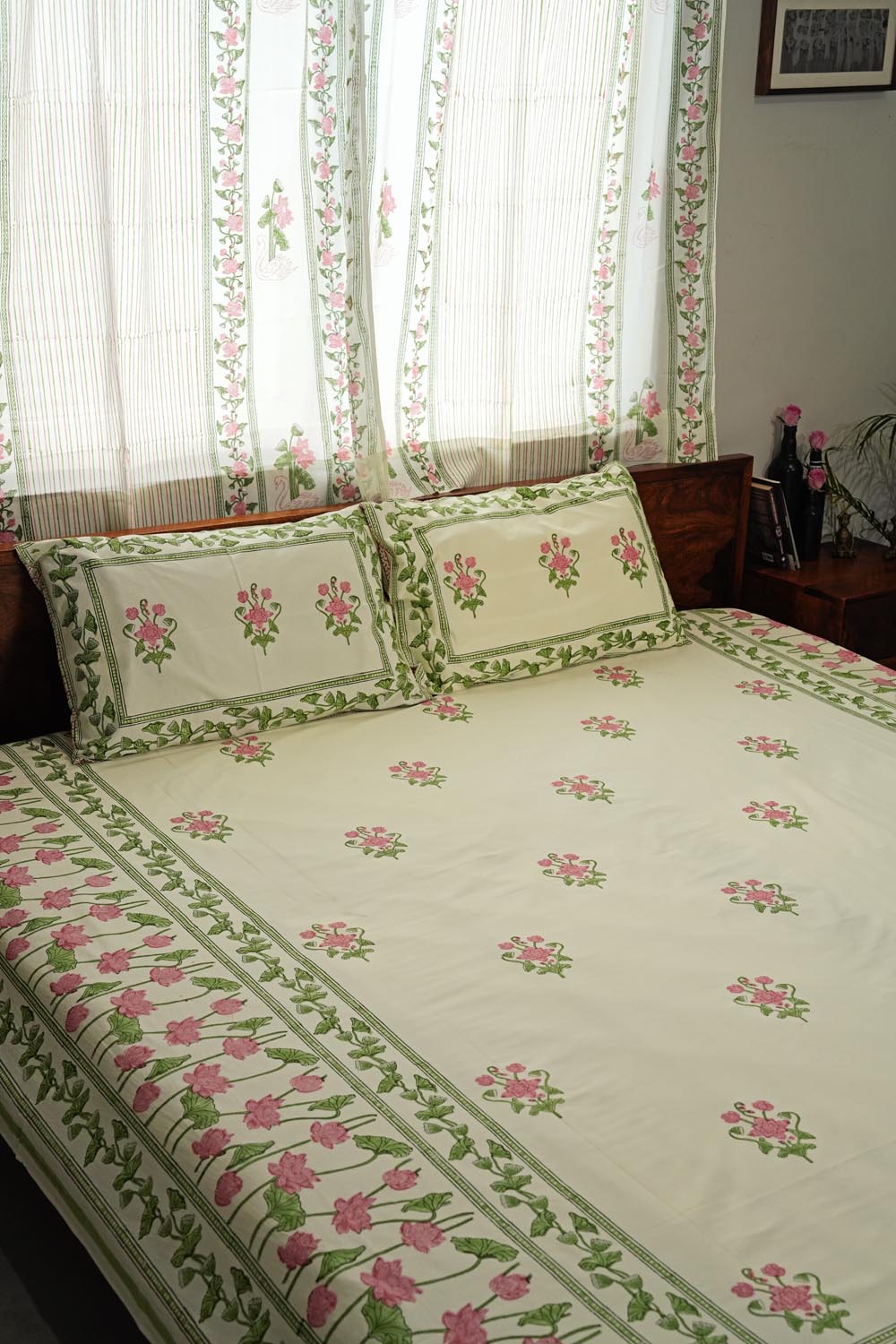 Tranquil Retreat Hand Block Printed Cotton Percale Bedsheet