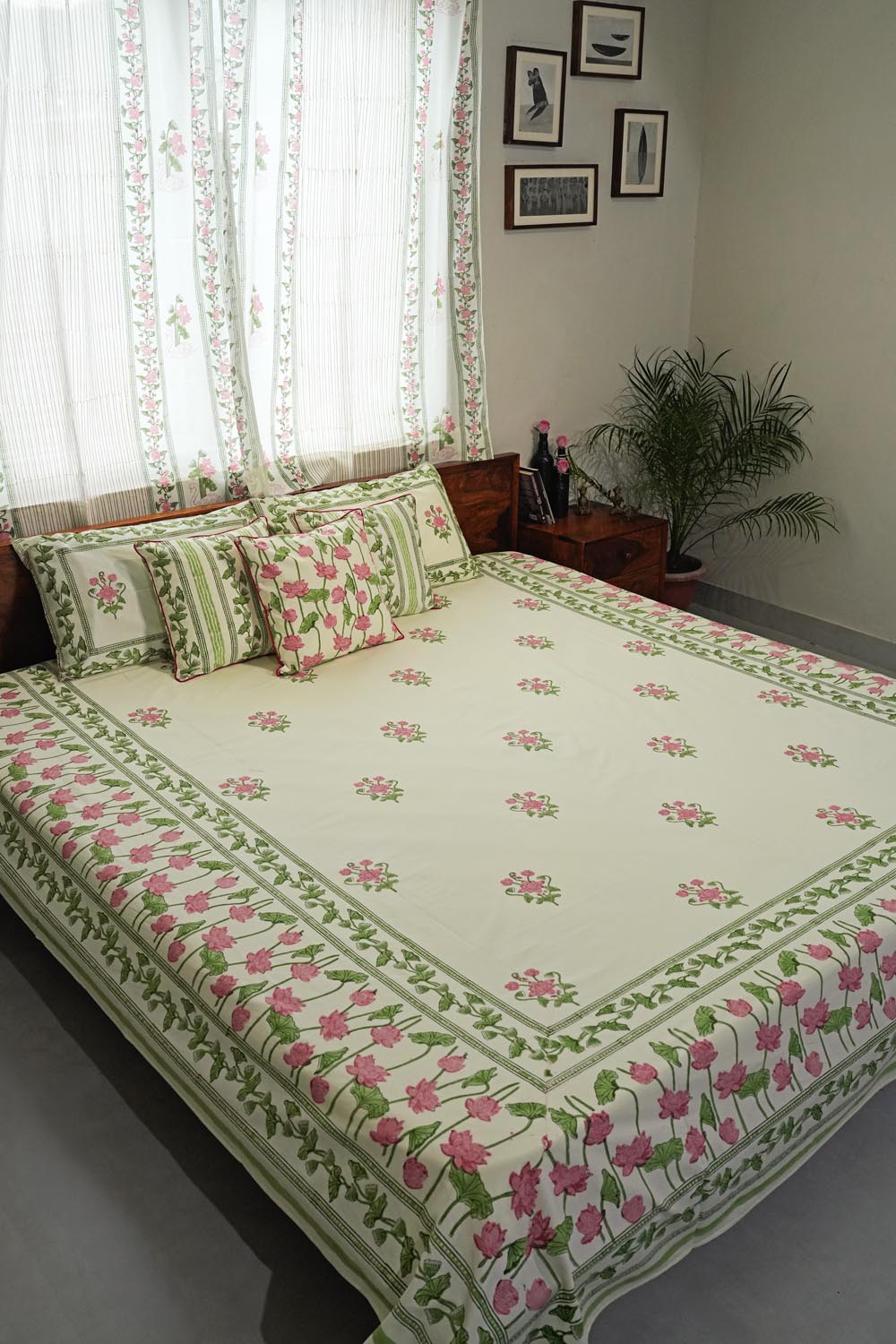 Tranquil Retreat Hand Block Printed Cotton Percale Bedsheet