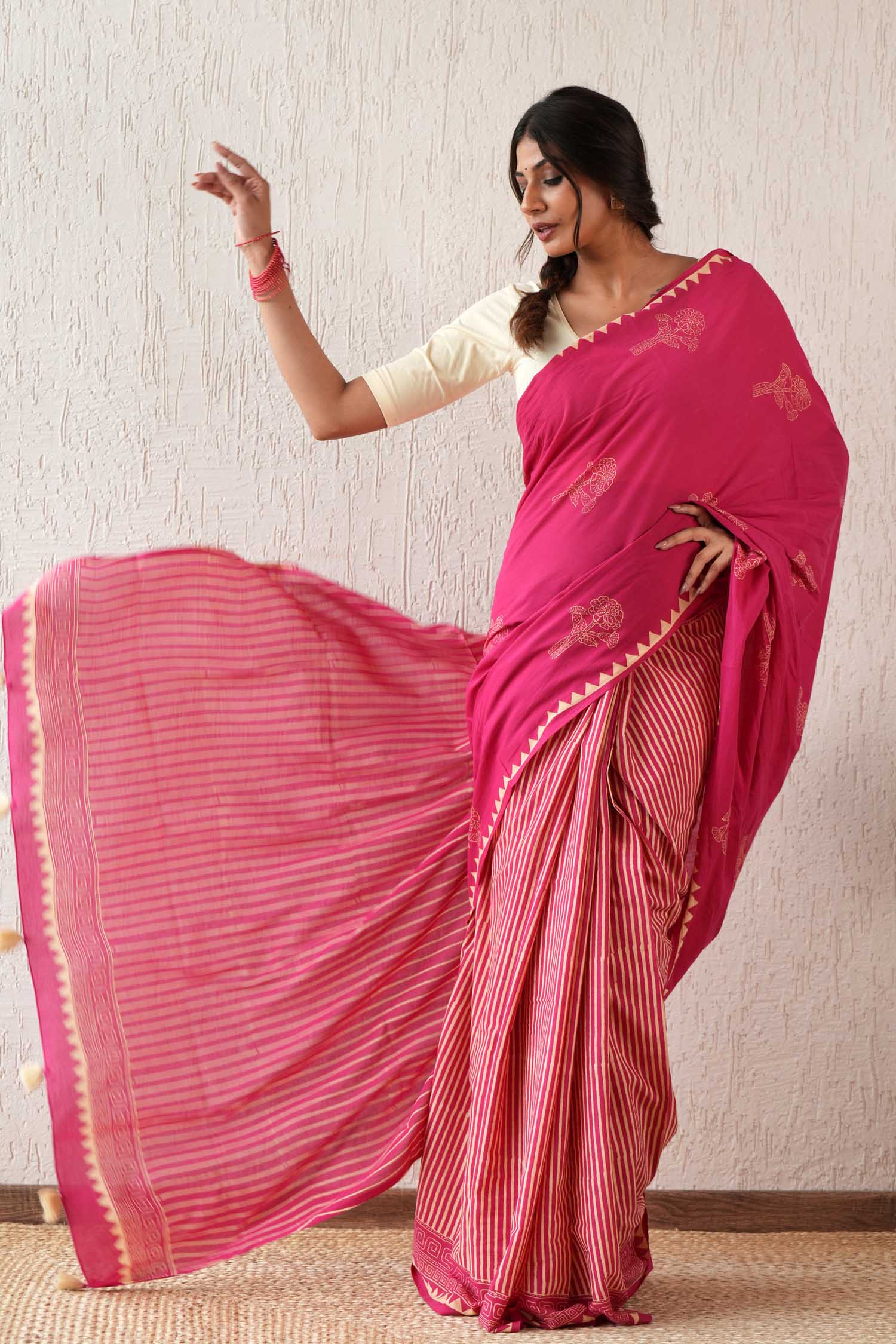 Serene Meadows - Hand Block Mul Cotton Saree - SootiSyahi