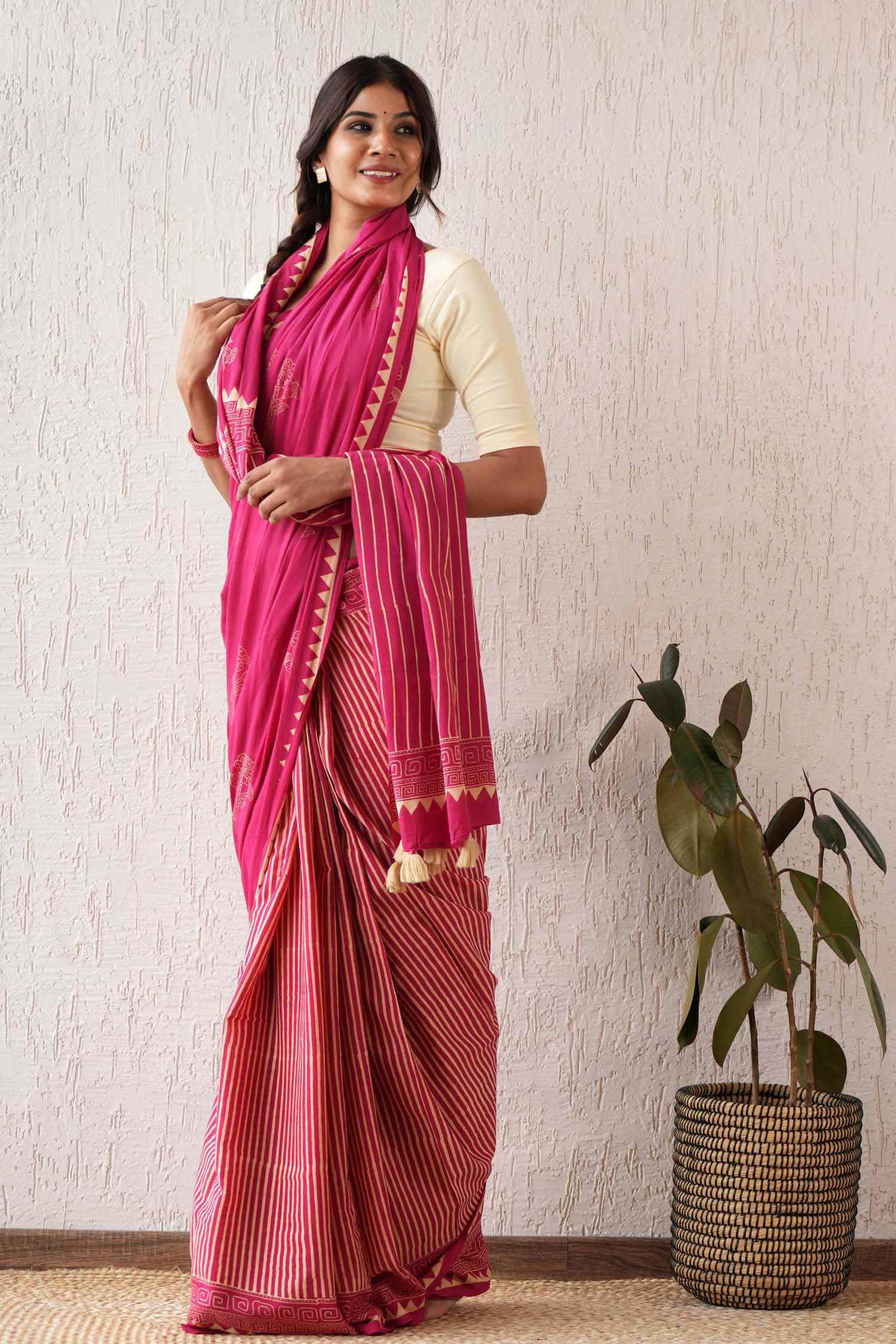 Serene Meadows - Hand Block Mul Cotton Saree - SootiSyahi