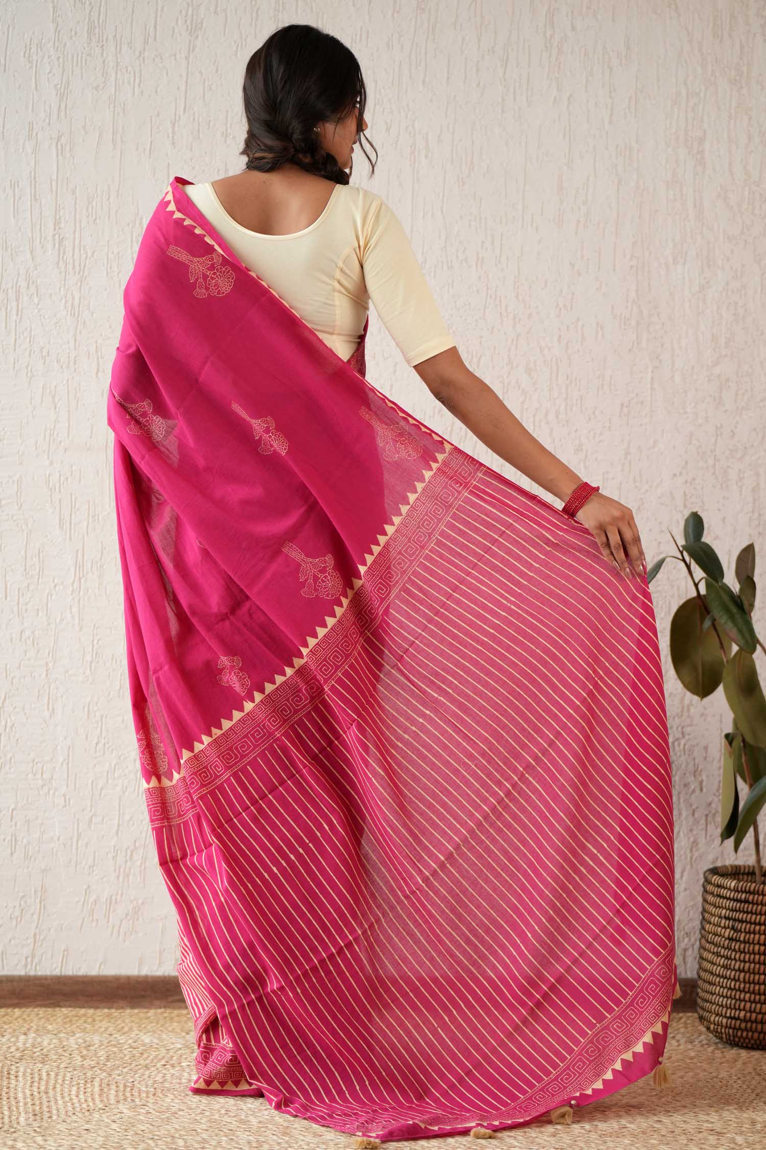 Serene Meadows - Hand Block Mul Cotton Saree - SootiSyahi