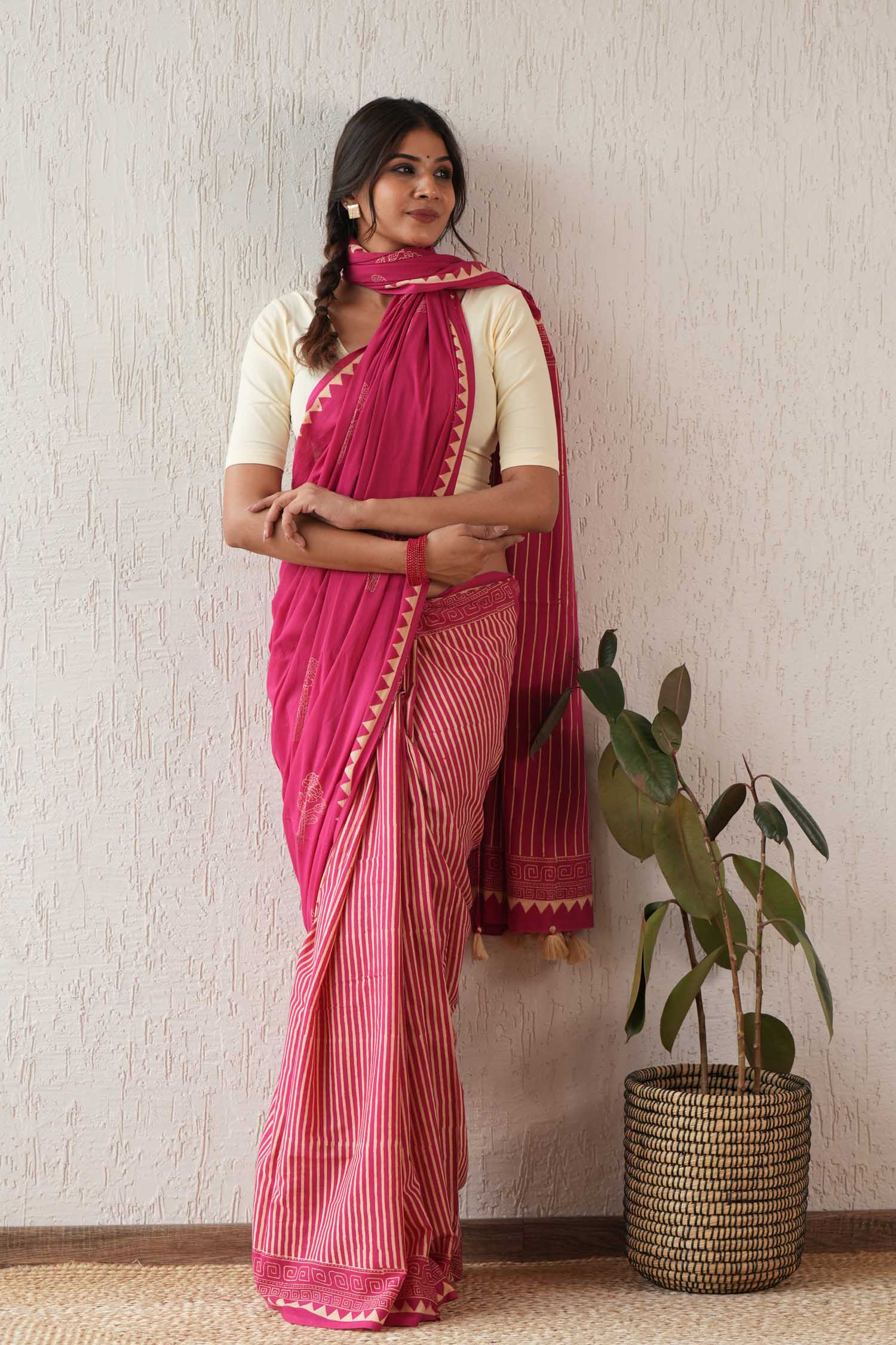 Serene Meadows - Hand Block Mul Cotton Saree - SootiSyahi