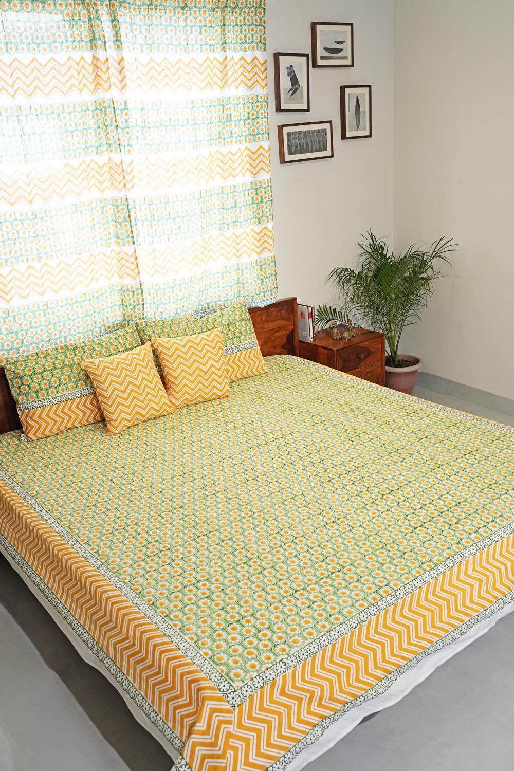 Sunlit Haven Hand Block Printed Cotton Percale Bedsheet