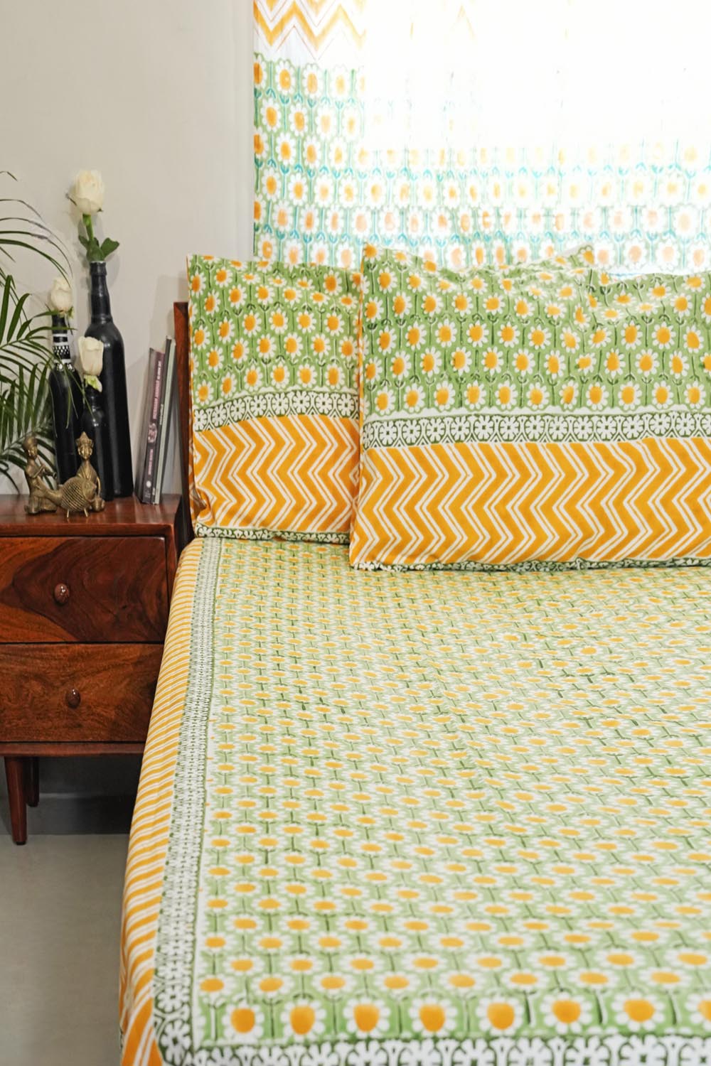 Sunlit Haven Hand Block Printed Cotton Percale Bedsheet