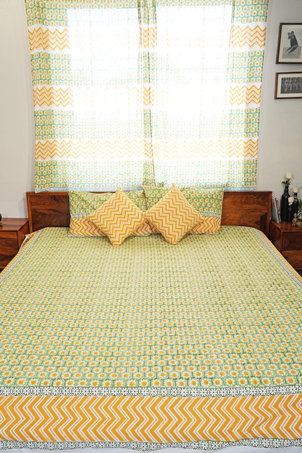 Sunlit Haven Hand Block Printed Cotton Percale Bedsheet