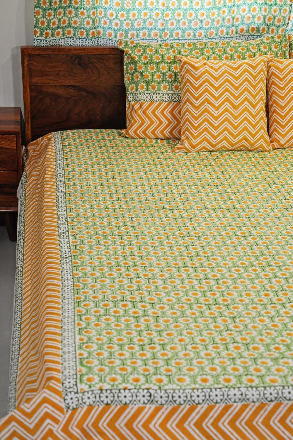 Sunlit Haven Hand Block Printed Cotton Percale Bedsheet