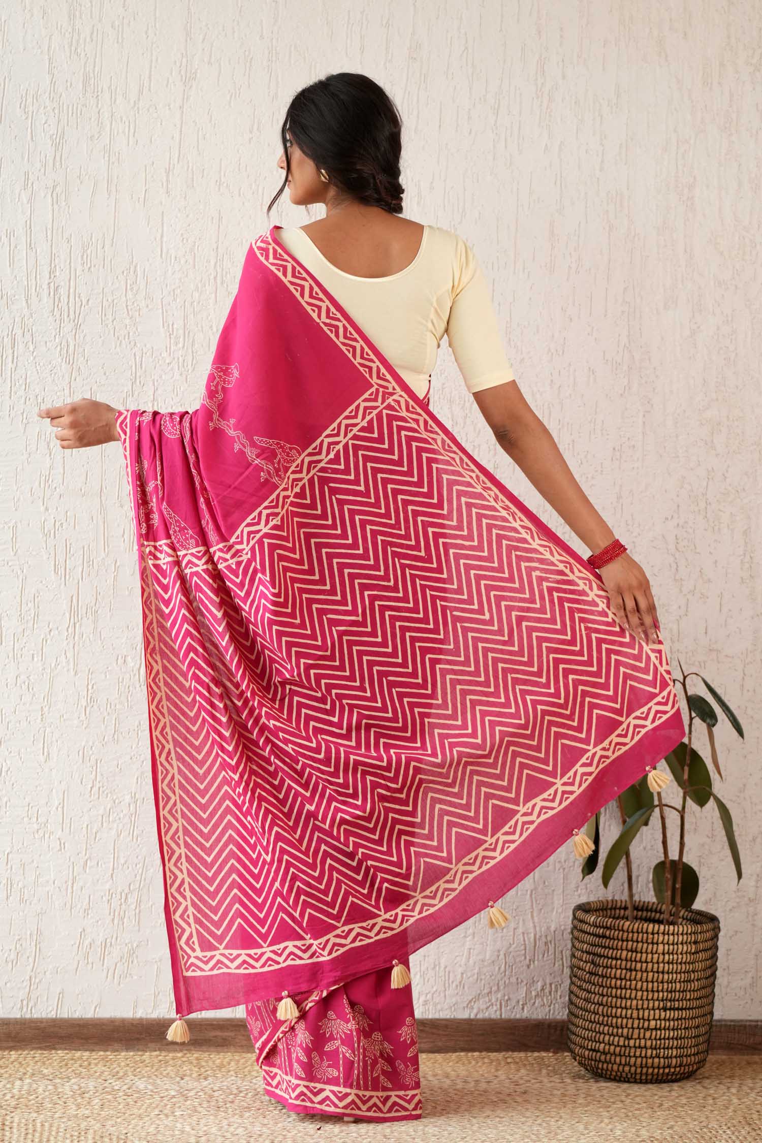 Twilight Harmony - Hand Block Mul Cotton Saree - SootiSyahi