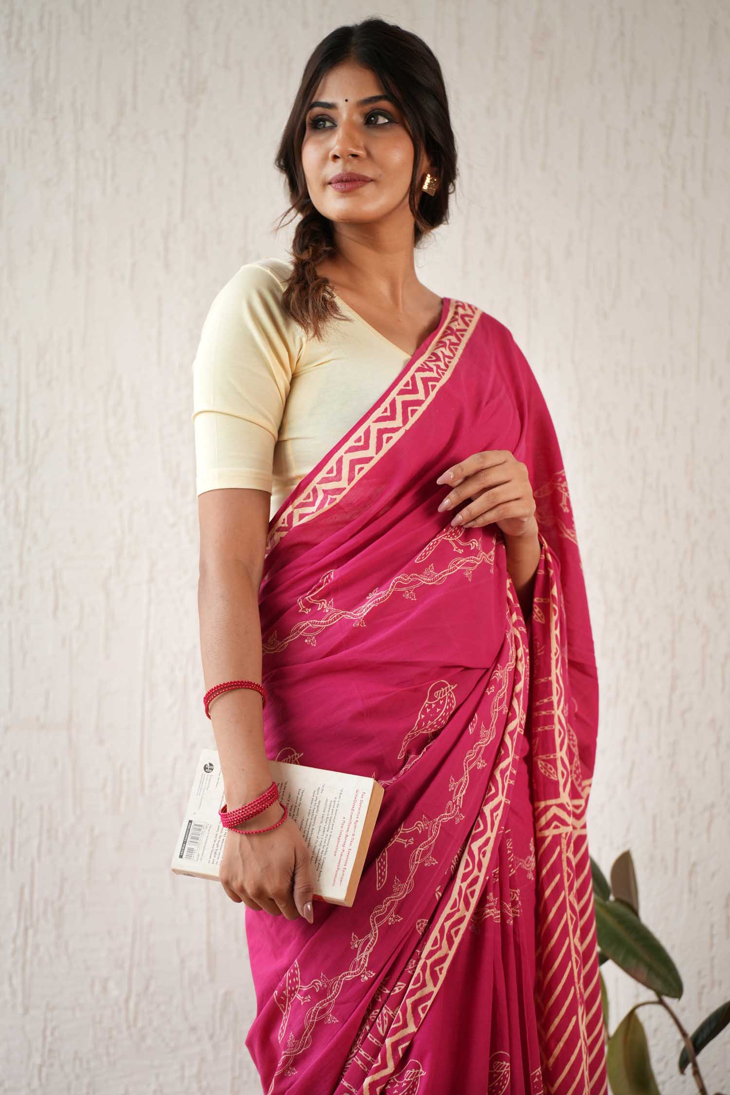 Twilight Harmony - Hand Block Mul Cotton Saree - SootiSyahi