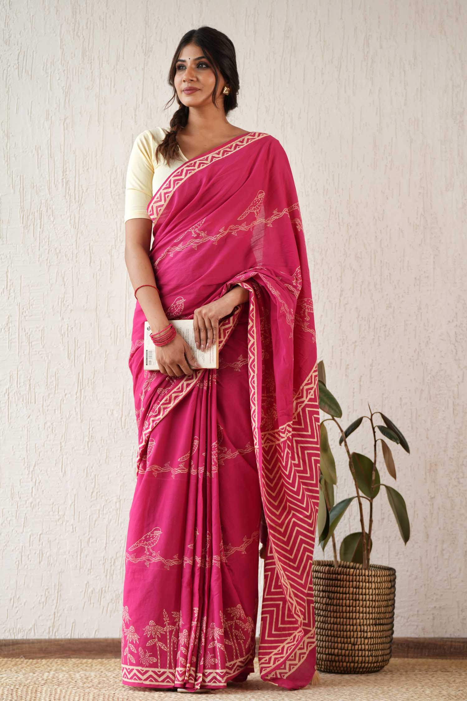 Twilight Harmony - Hand Block Mul Cotton Saree - SootiSyahi