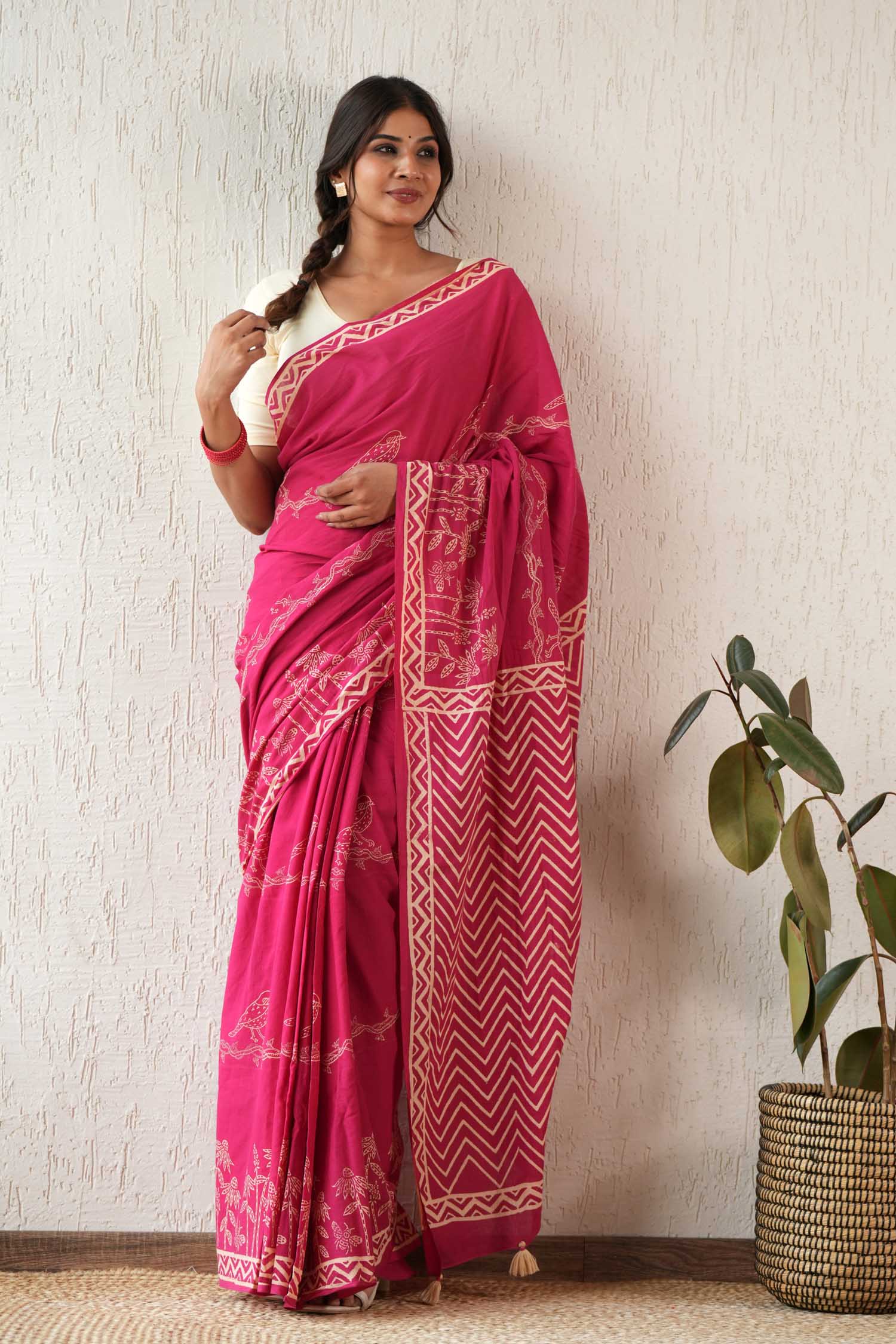 Twilight Harmony - Hand Block Mul Cotton Saree - SootiSyahi