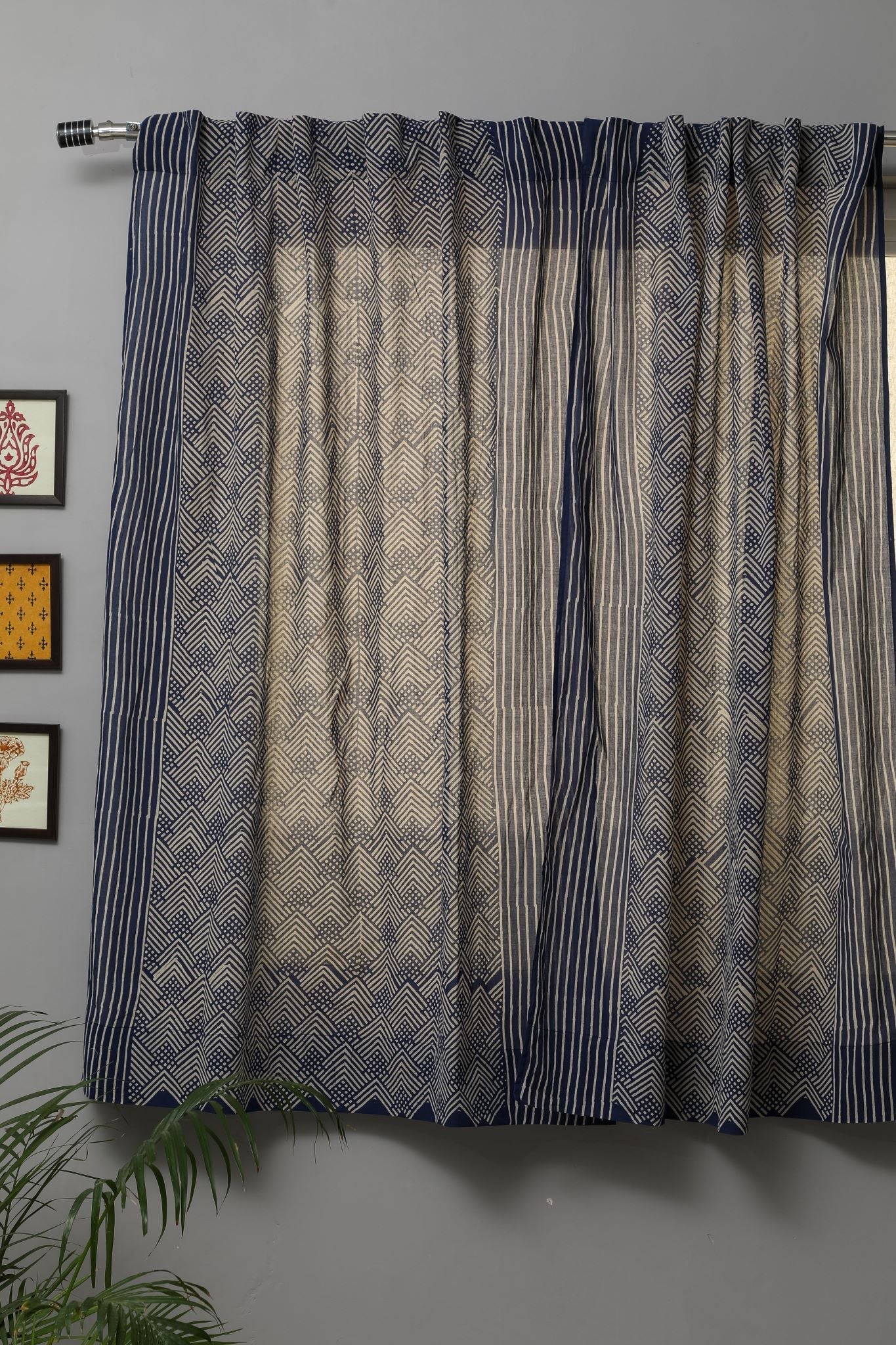 SootiSyahi 'Aster' Handblock Printed Cotton Window Curtain