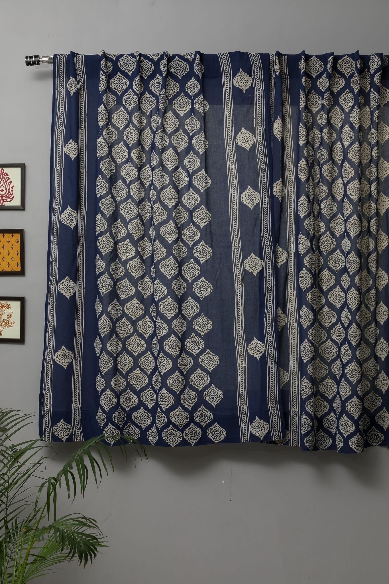 SootiSyahi 'Bluestars' Handblock Printed Cotton Window Curtain