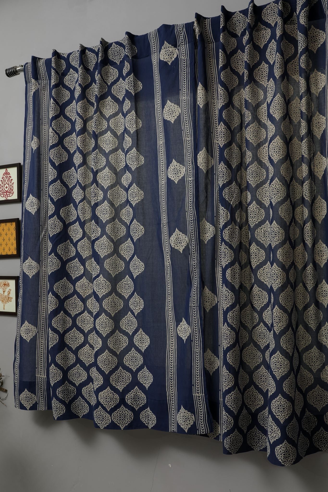 SootiSyahi 'Bluestars' Handblock Printed Cotton Window Curtain