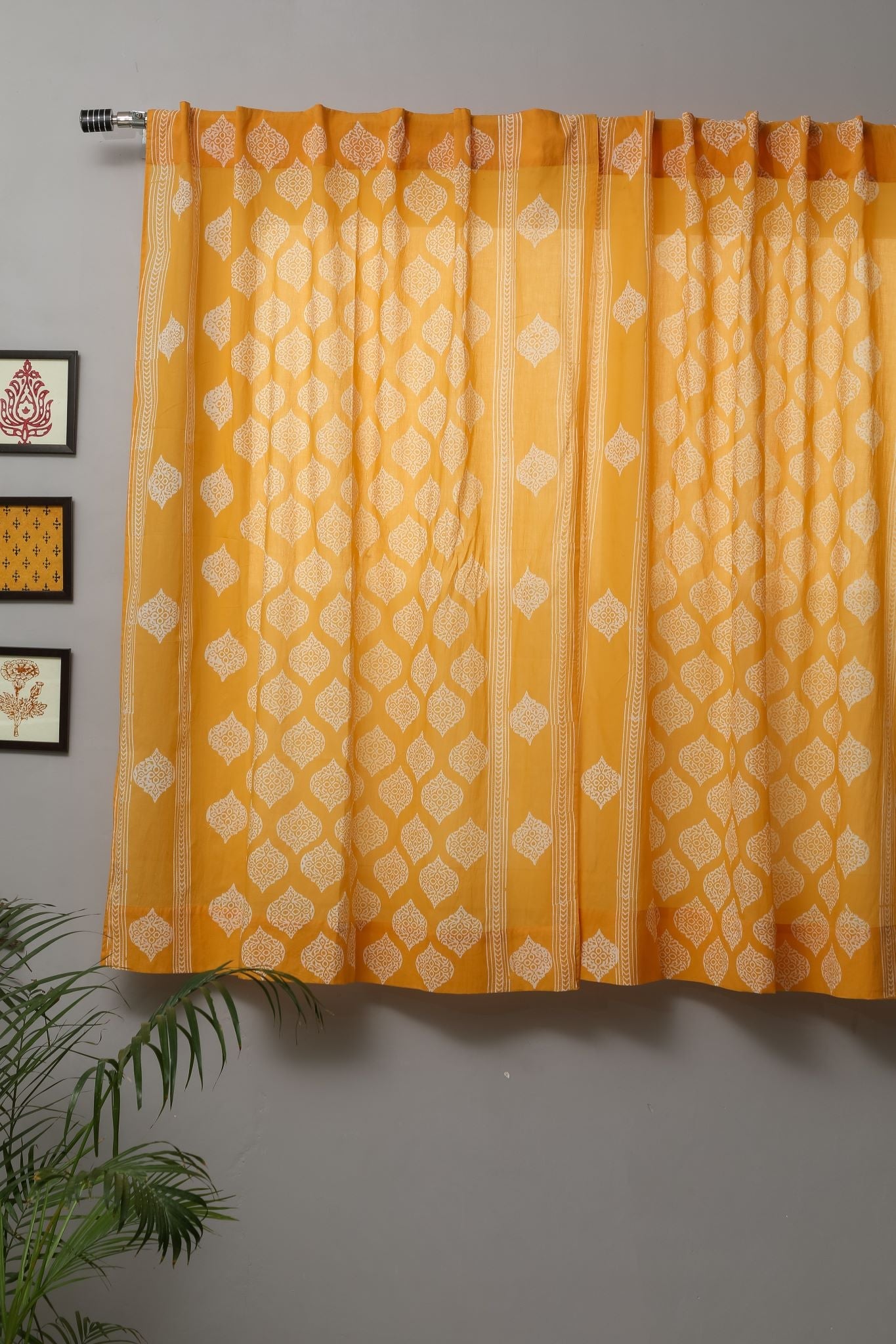 SootiSyahi 'Daffodil' Handblock Printed Cotton Window Curtain