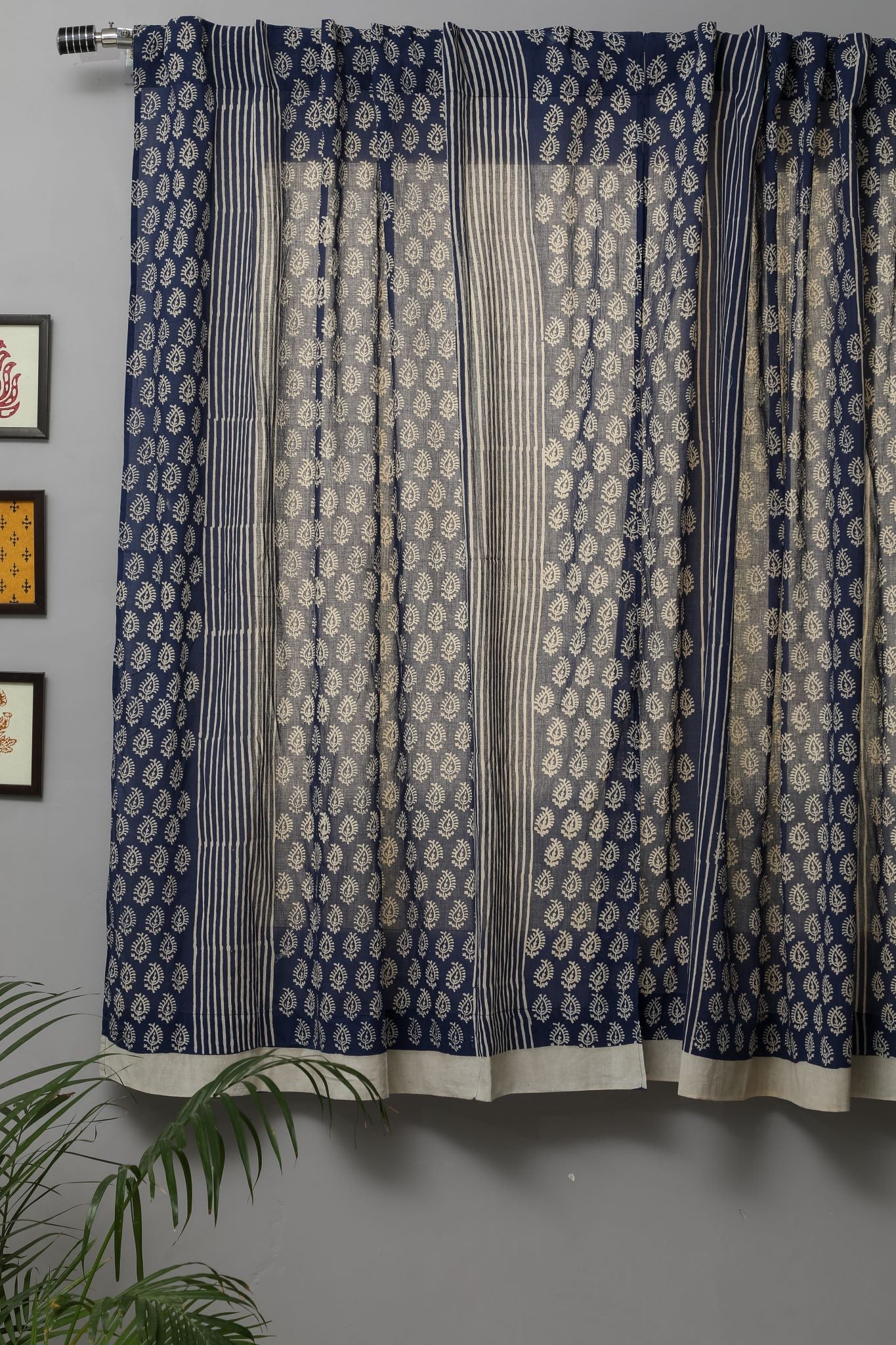 SootiSyahi 'Delphinium' Handblock Printed Cotton Window Curtain