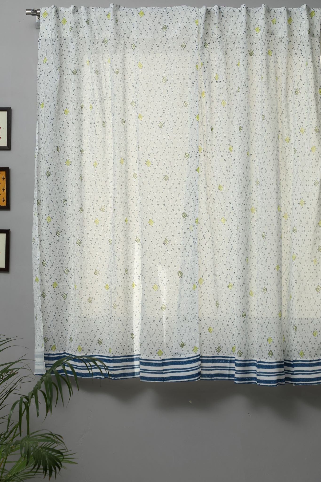 SootiSyahi 'Diamond Dot' Handblock Printed Cotton Window Curtain