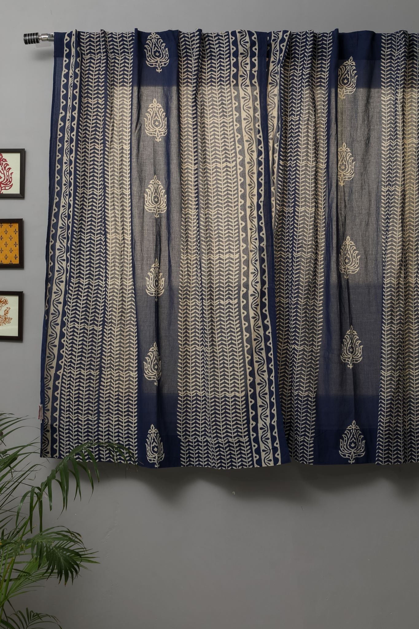 SootiSyahi 'Hydrangea' Handblock Printed Cotton Window Curtain