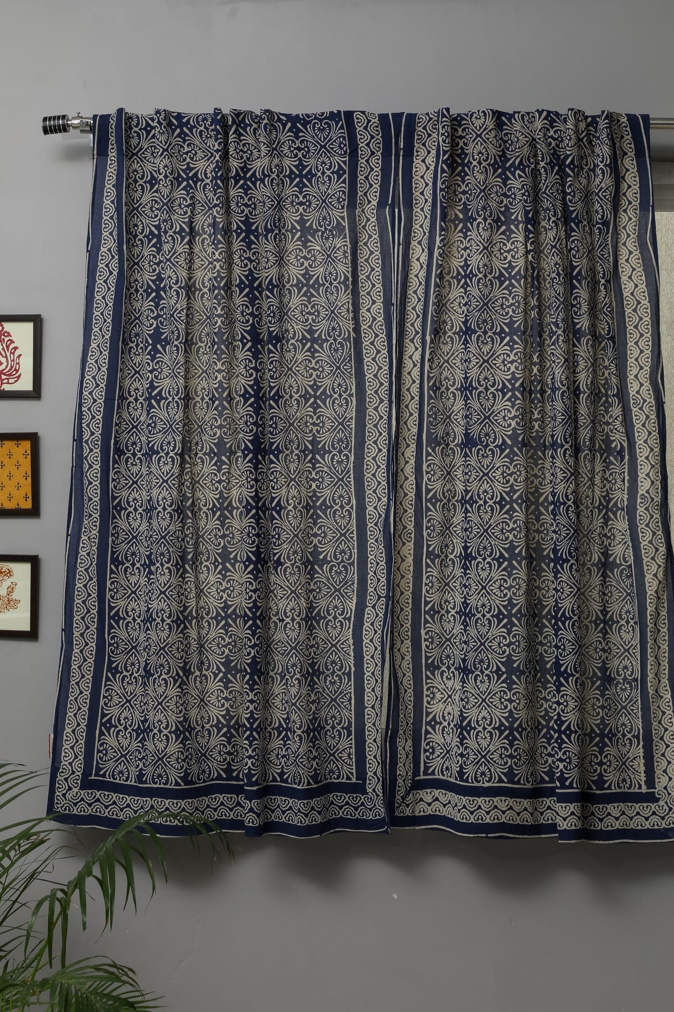 SootiSyahi 'Iris' Handblock Printed Cotton Window Curtain
